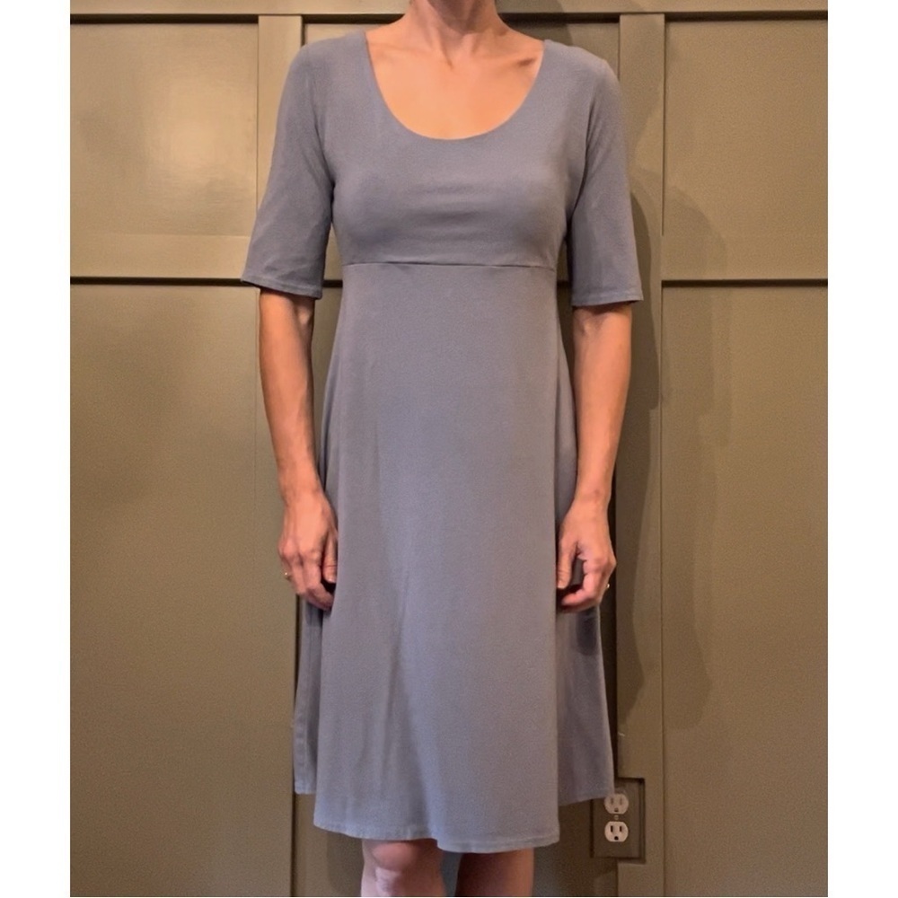 Garnet Hill Dress Stretch Jersey Scoop Neck Short Sleeve A-Line Blue Size XS